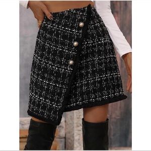 Classic Button Detail Tweed Mini Skirt S M L XL